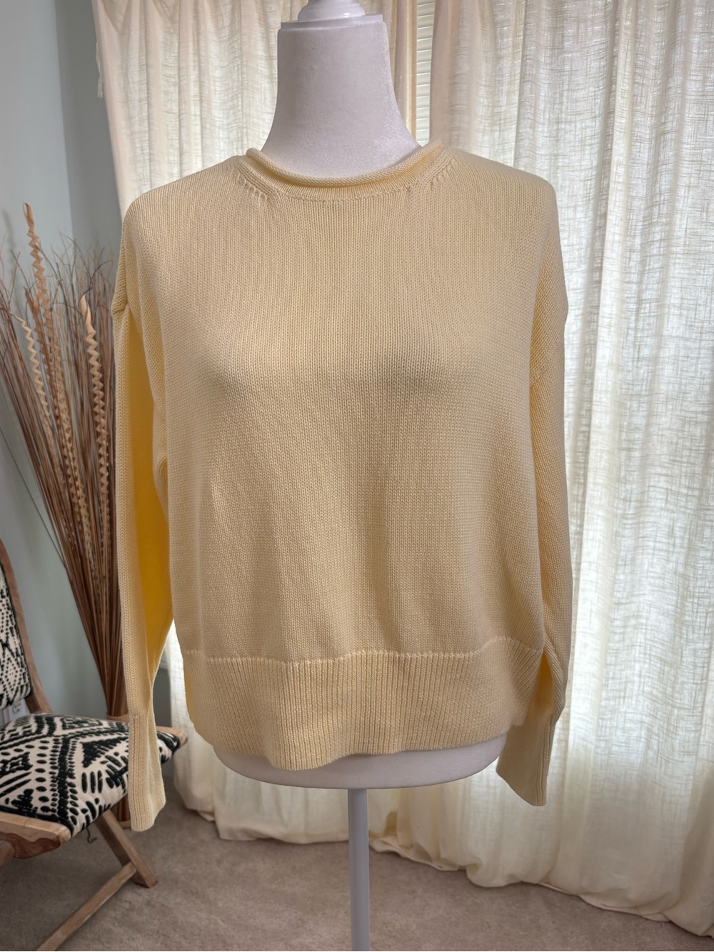 NWOT Women's 100% Cotton Cable Knit Crewneck Sweater in Pale Yellow Size Medium